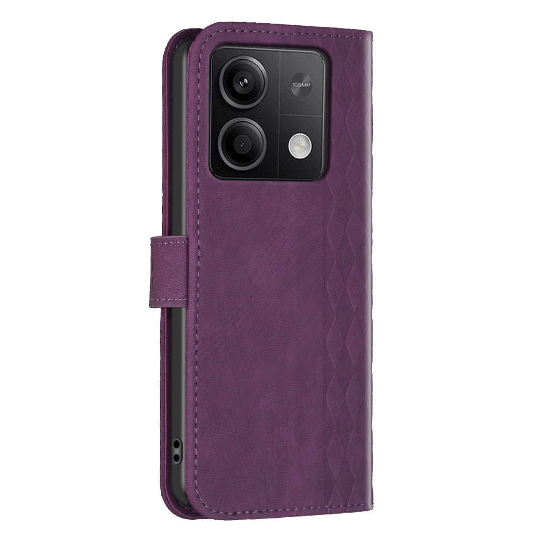 Xiaomi Redmi Note 13 Case - Embossed Plaid Leather Wallet Cover with Card Slots, Kickstand, and 360 degree Protection