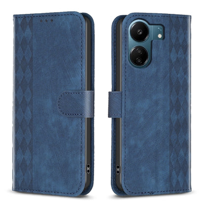 Xiaomi Redmi 13C Case - Embossed Plaid Leather Wallet Cover with Card Slots, Kickstand, and 360 degree Protection