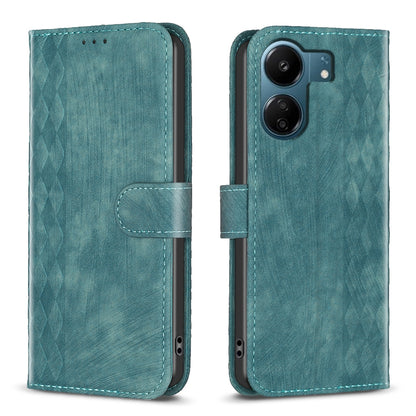 Xiaomi Redmi 13C Case - Embossed Plaid Leather Wallet Cover with Card Slots, Kickstand, and 360 degree Protection