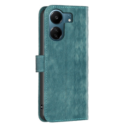 Xiaomi Redmi 13C Case - Embossed Plaid Leather Wallet Cover with Card Slots, Kickstand, and 360 degree Protection