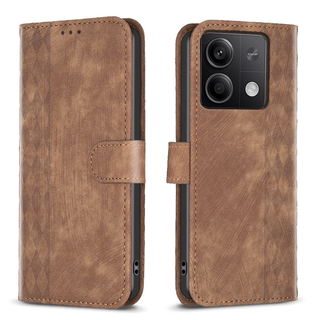 Xiaomi Redmi Note 13 4G Case - Embossed Plaid Leather Wallet Cover with Card Slots, Kickstand, and 360 degree Protection