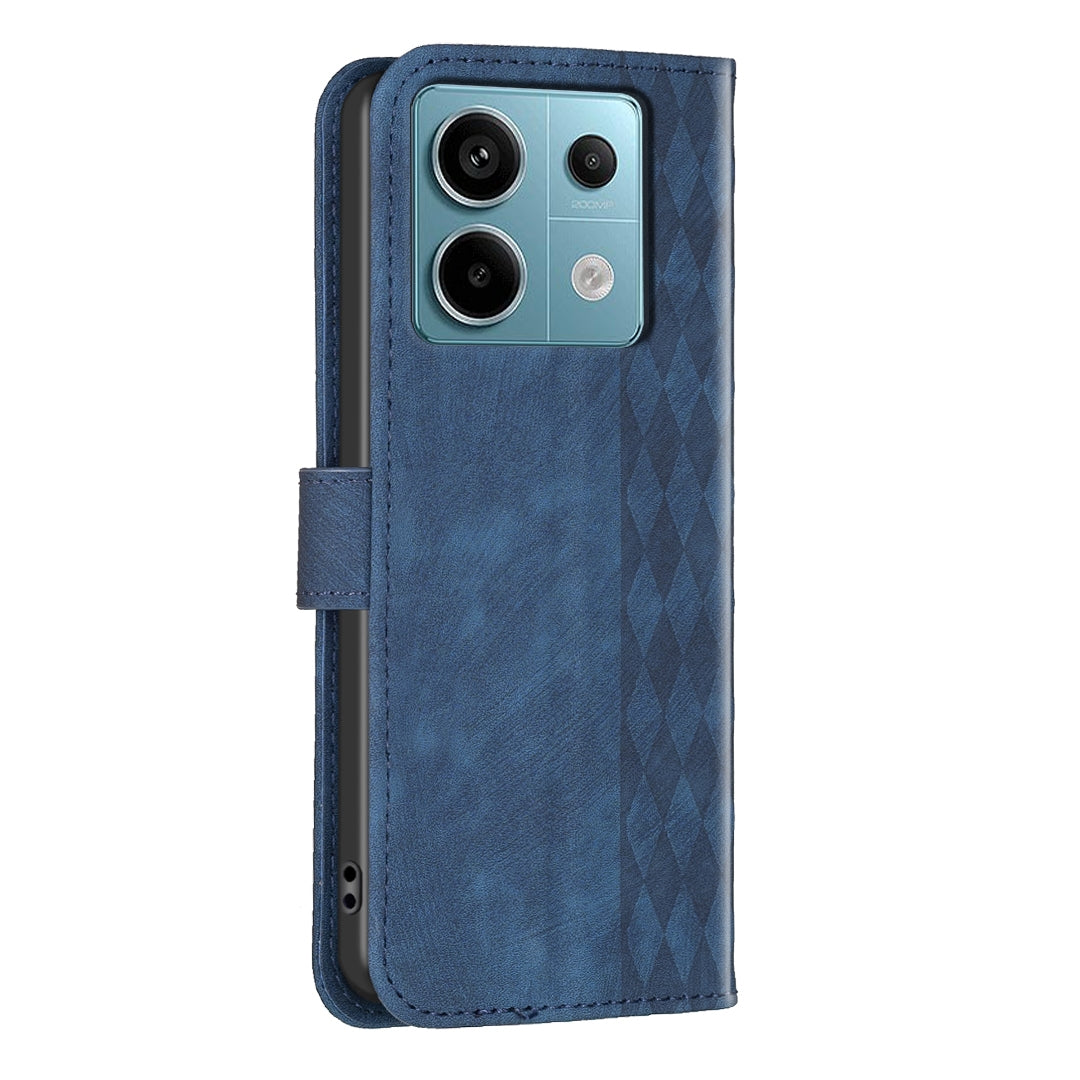 Xiaomi Redmi Note 13 Pro 4G Case - Embossed Plaid Leather Wallet Cover with Card Slots, Kickstand, and 360 degree Protection