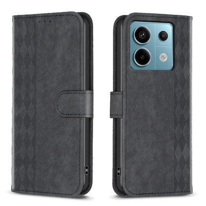 Xiaomi Poco M6 Pro 4G Case - Embossed Plaid Leather Wallet Cover with Card Slots, Kickstand, and 360 degree Protection