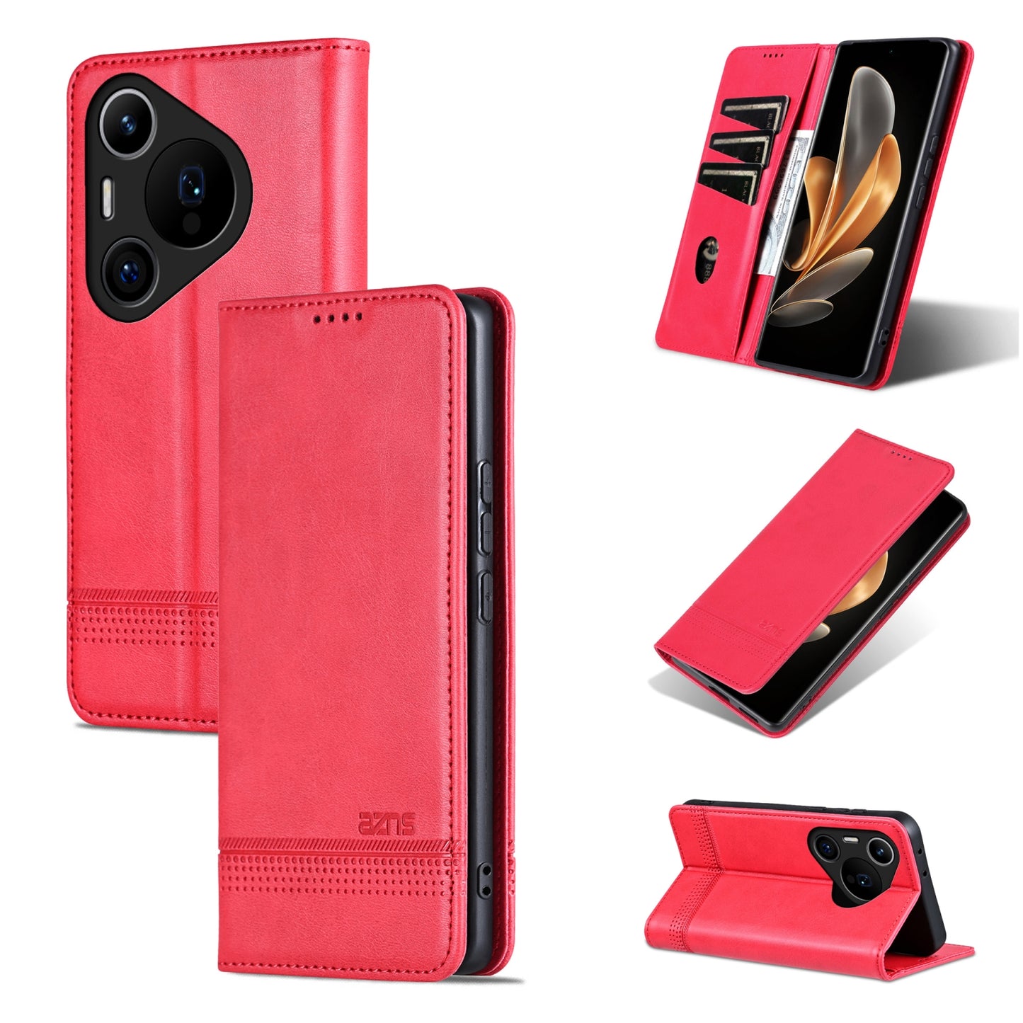 Huawei Pura 70 Pro/70 Pro+ Fine Hole Leather Wallet Case with Card Holder & Magnetic Closure