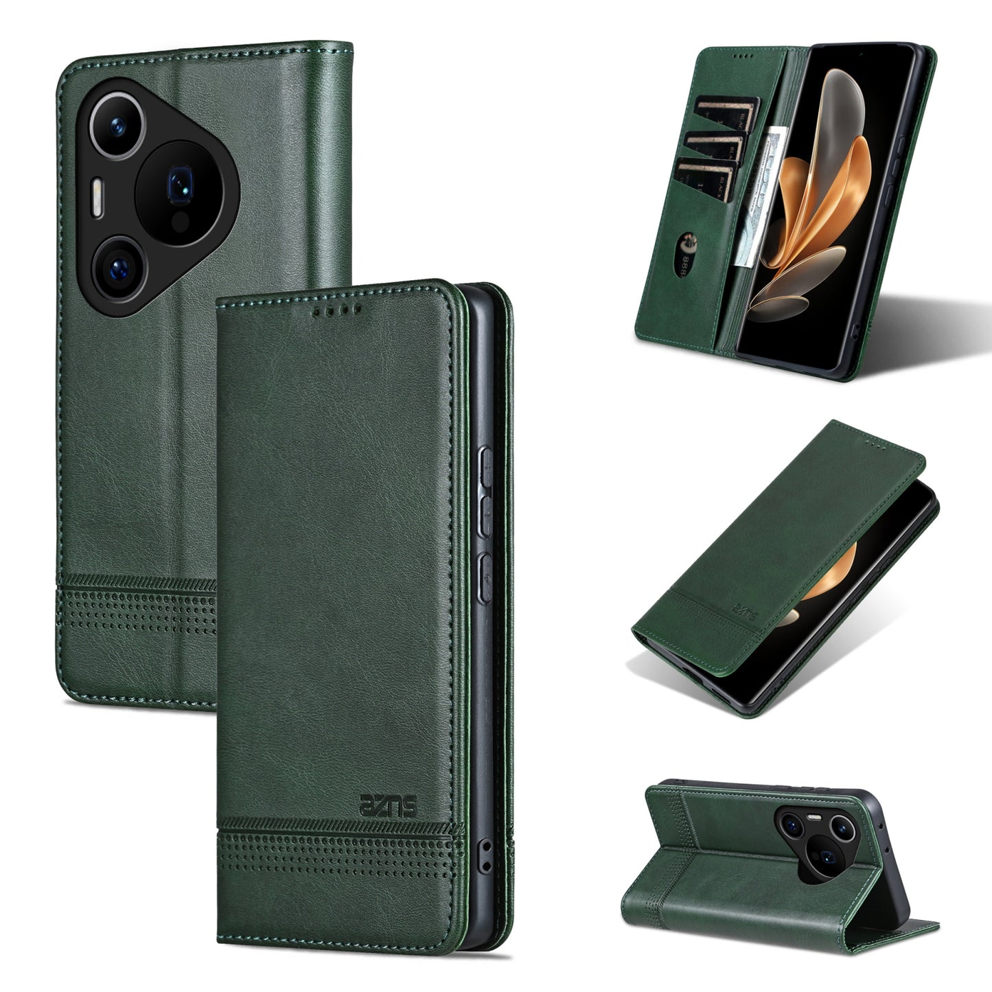 Huawei Pura 70 Pro/70 Pro+ Fine Hole Leather Wallet Case with Card Holder & Magnetic Closure