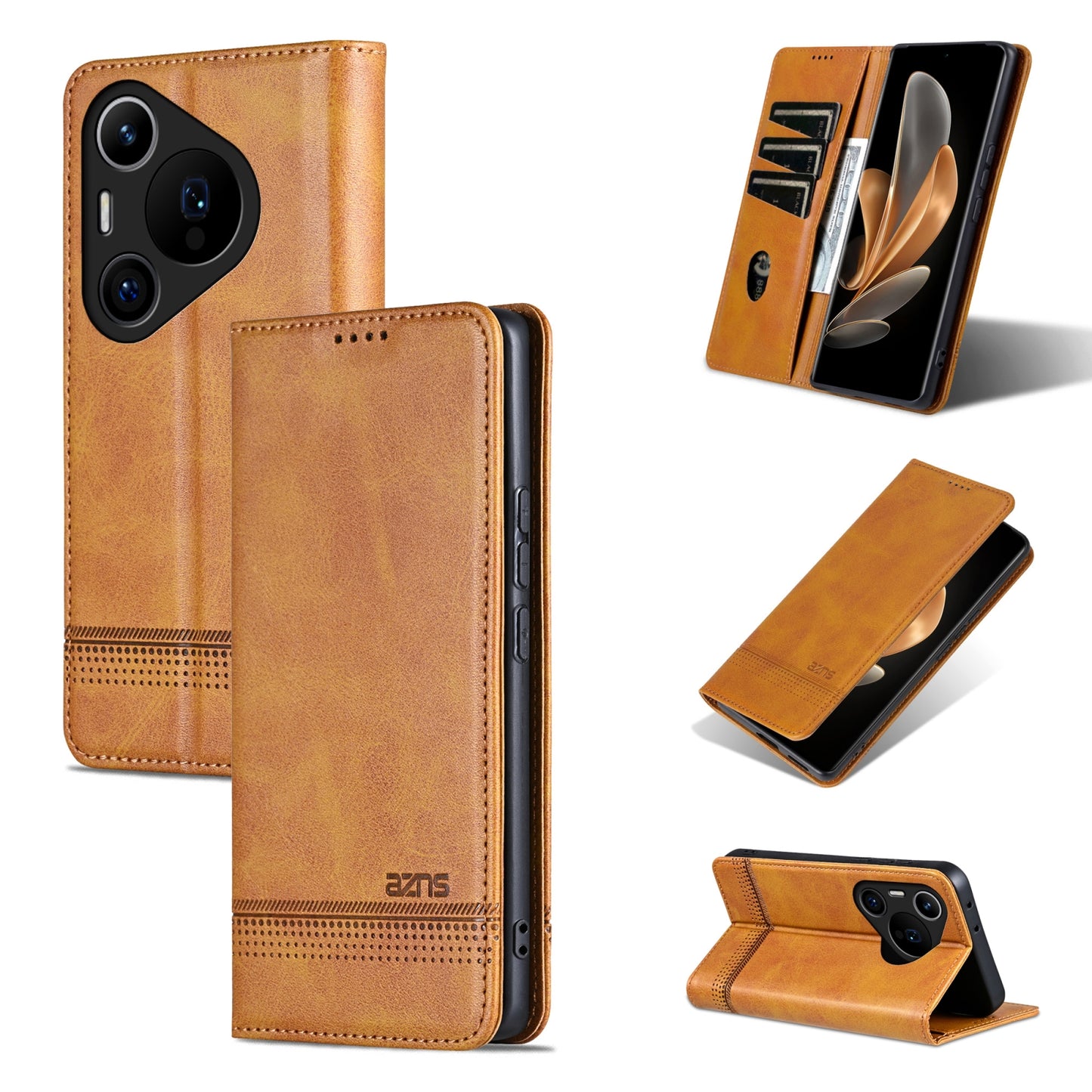 Huawei Pura 70 Pro/70 Pro+ Fine Hole Leather Wallet Case with Card Holder & Magnetic Closure