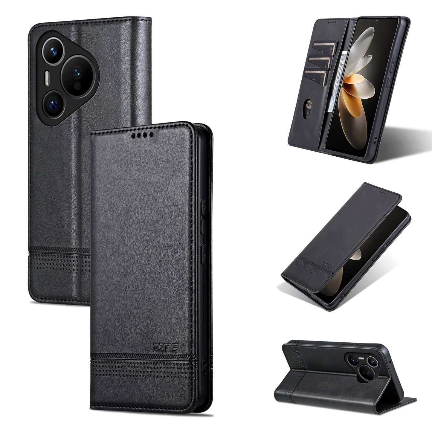 Huawei Pura 70 Fine Hole Leather Wallet Case with Card Holder & Magnetic Closure