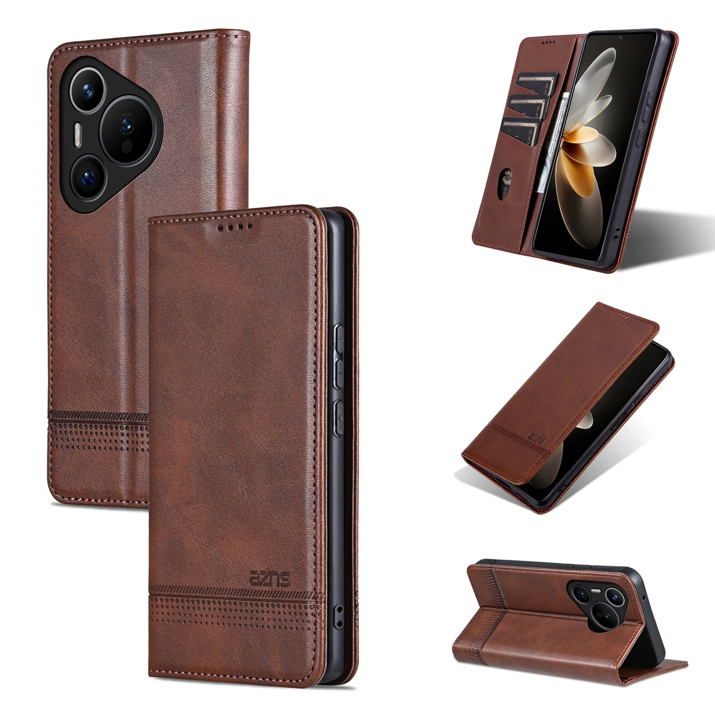 Huawei Pura 70 Fine Hole Leather Wallet Case with Card Holder & Magnetic Closure