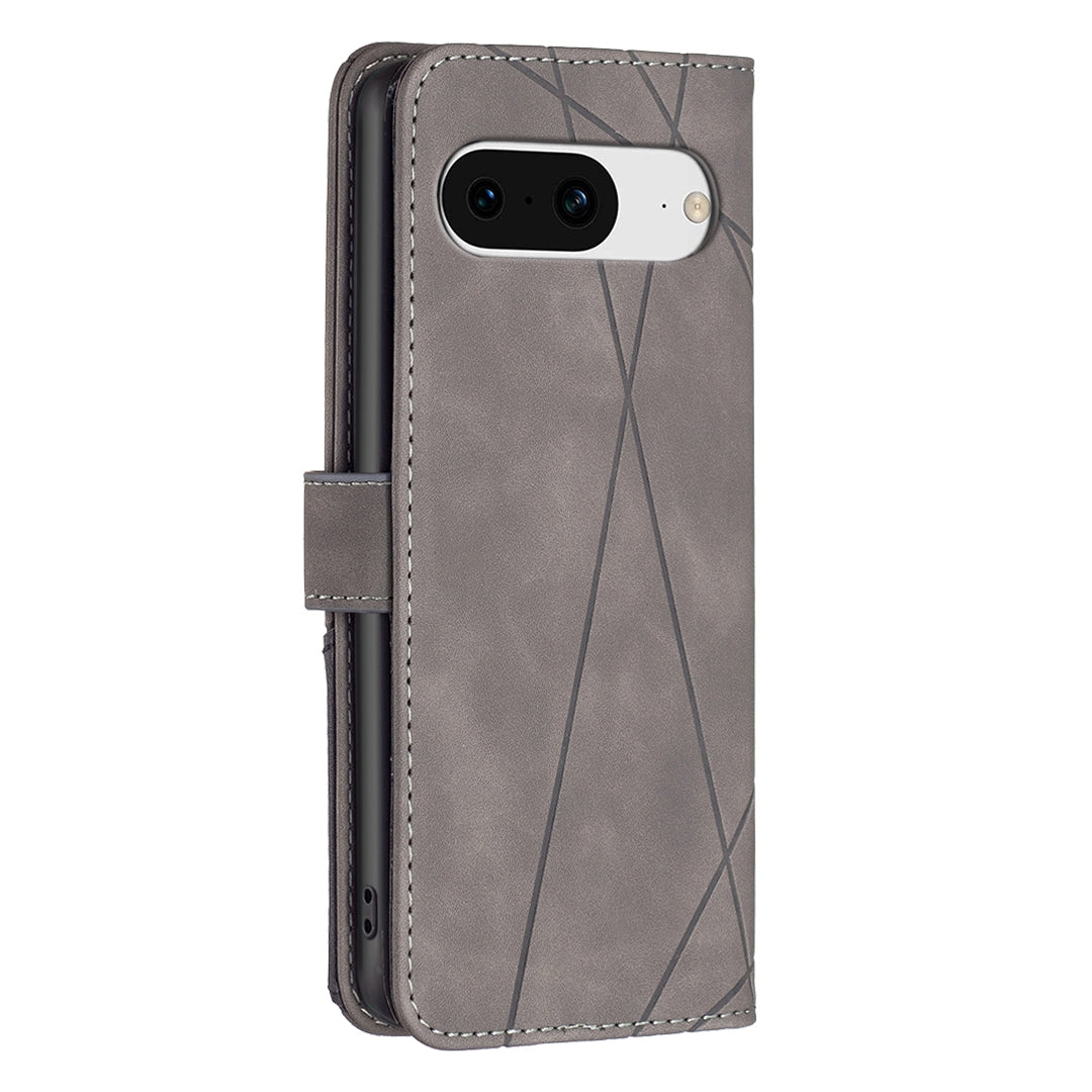 Google Pixel 8 Rhombus Texture Leather Phone Case with Magnetic Buckle and Card Holder