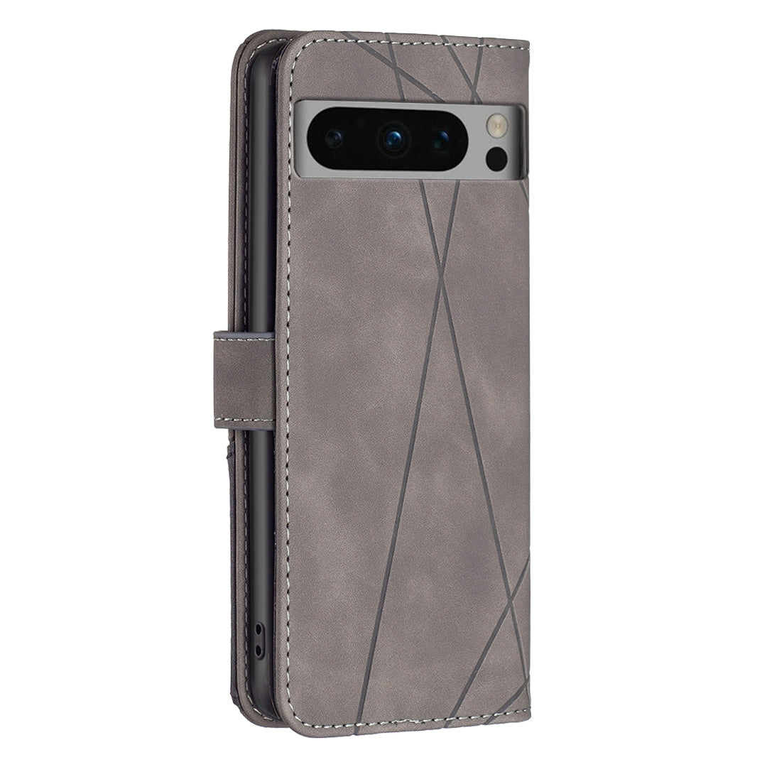 Google Pixel 8 Pro Rhombus Texture Leather Phone Case with Magnetic Buckle and Card Holder