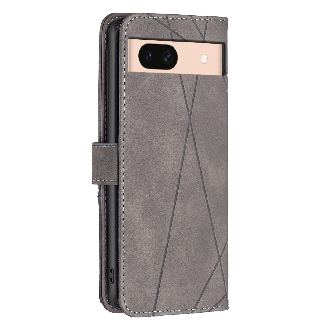 Google Pixel 8a Rhombus Texture Leather Phone Case with Magnetic Buckle and Card Holder