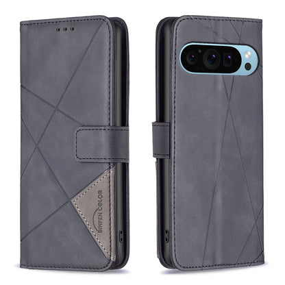 Google Pixel 9 Rhombus Texture Leather Phone Case with Magnetic Buckle and Card Holder