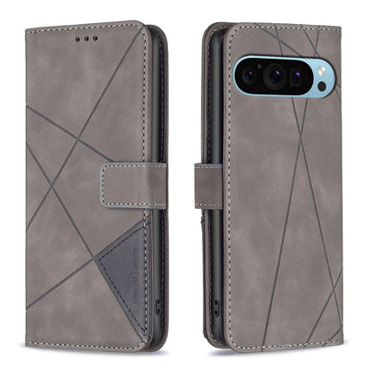 Google Pixel 9 Rhombus Texture Leather Phone Case with Magnetic Buckle and Card Holder