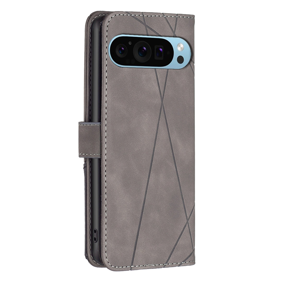 Google Pixel 9 Rhombus Texture Leather Phone Case with Magnetic Buckle and Card Holder