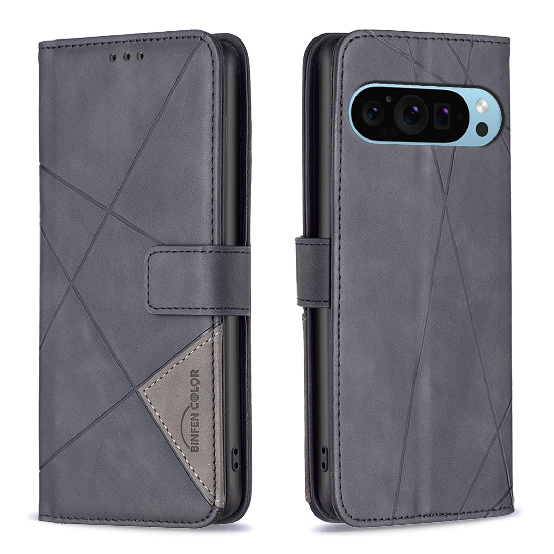 Google Pixel 9 Pro Rhombus Texture Leather Phone Case with Magnetic Buckle and Card Holder