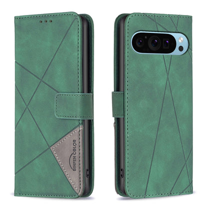 Google Pixel 9 Pro Rhombus Texture Leather Phone Case with Magnetic Buckle and Card Holder