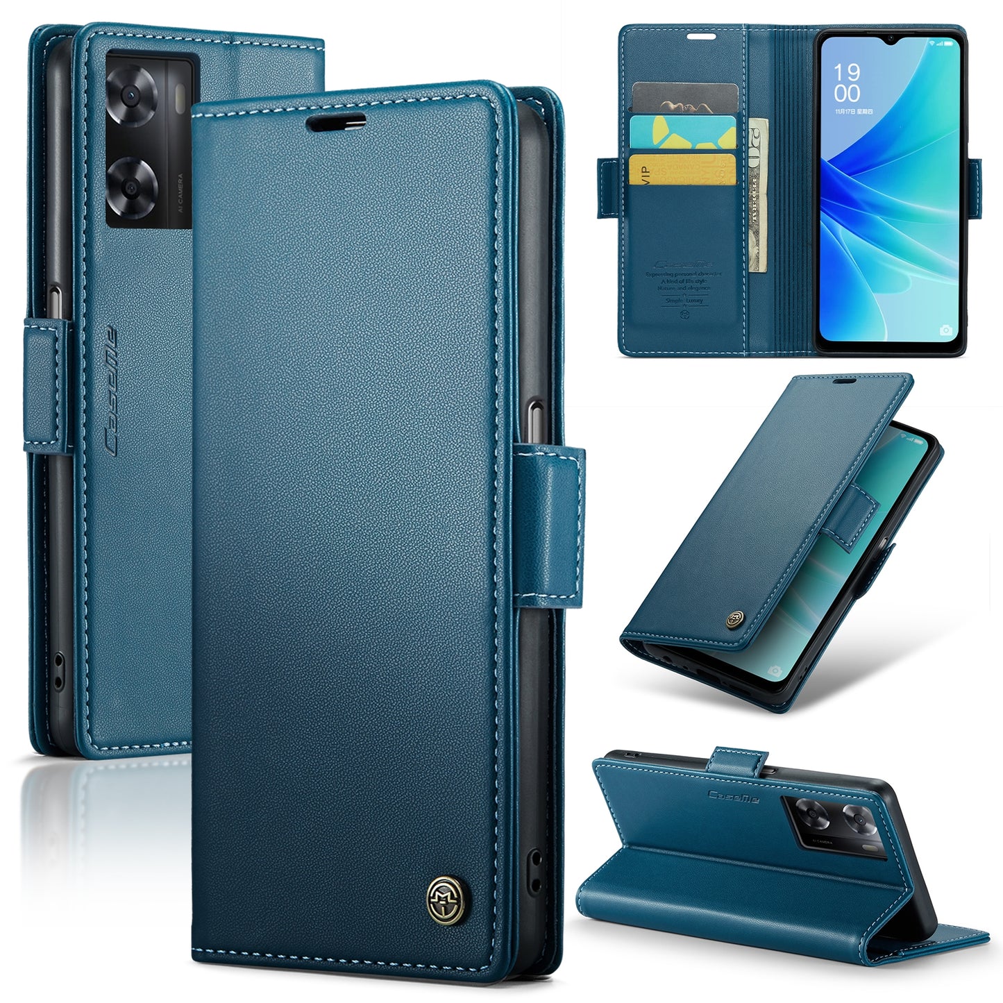 OPPO A77 4G / A57e 4G Leather Case - RFID Anti-theft, Butterfly Buckle, Litchi Texture, Card Slot & Stand