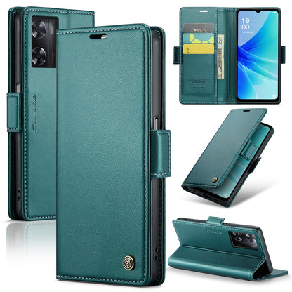 OPPO A77 4G / A57e 4G Leather Case - RFID Anti-theft, Butterfly Buckle, Litchi Texture, Card Slot & Stand