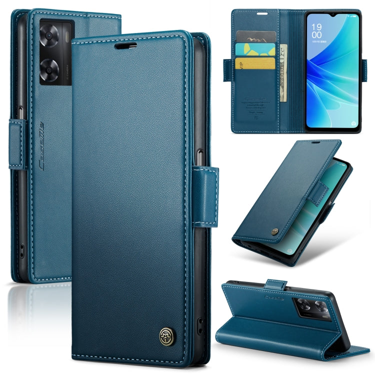 OPPO A77s Leather Case - RFID Anti-theft, Butterfly Buckle, Litchi Texture, Card Slot & Stand