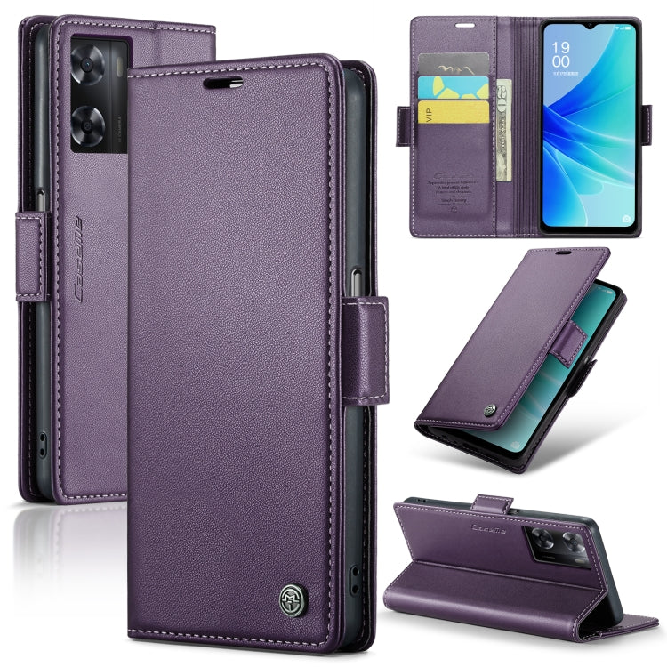 OPPO A77s Leather Case - RFID Anti-theft, Butterfly Buckle, Litchi Texture, Card Slot & Stand