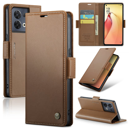 OPPO Reno8 Pro 5G Leather Case - RFID Anti-theft, Butterfly Buckle, Litchi Texture, Card Slot & Stand