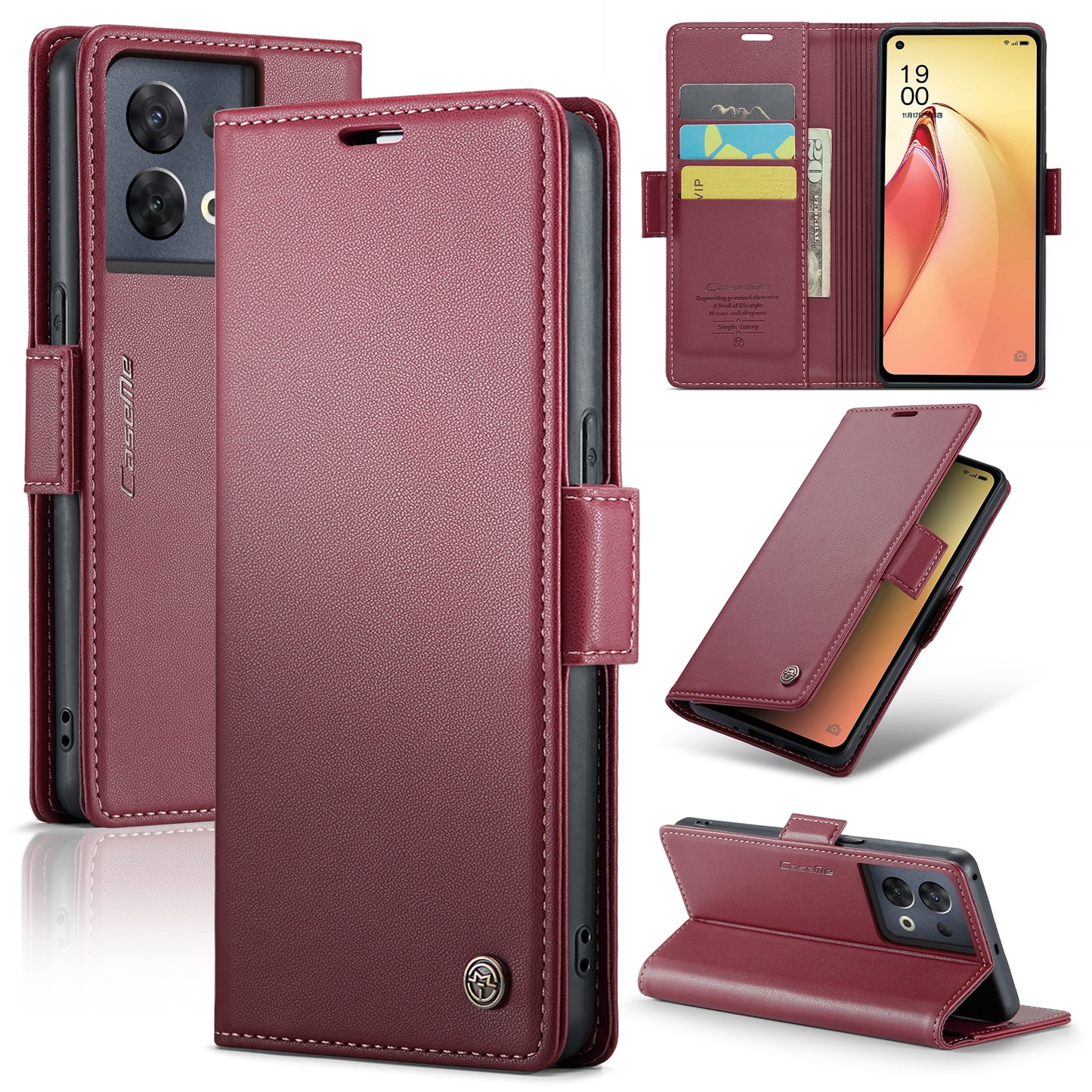 OPPO Reno8 Pro 5G Leather Case - RFID Anti-theft, Butterfly Buckle, Litchi Texture, Card Slot & Stand