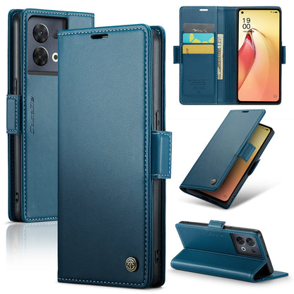 OPPO Reno8 Pro 5G Leather Case - RFID Anti-theft, Butterfly Buckle, Litchi Texture, Card Slot & Stand