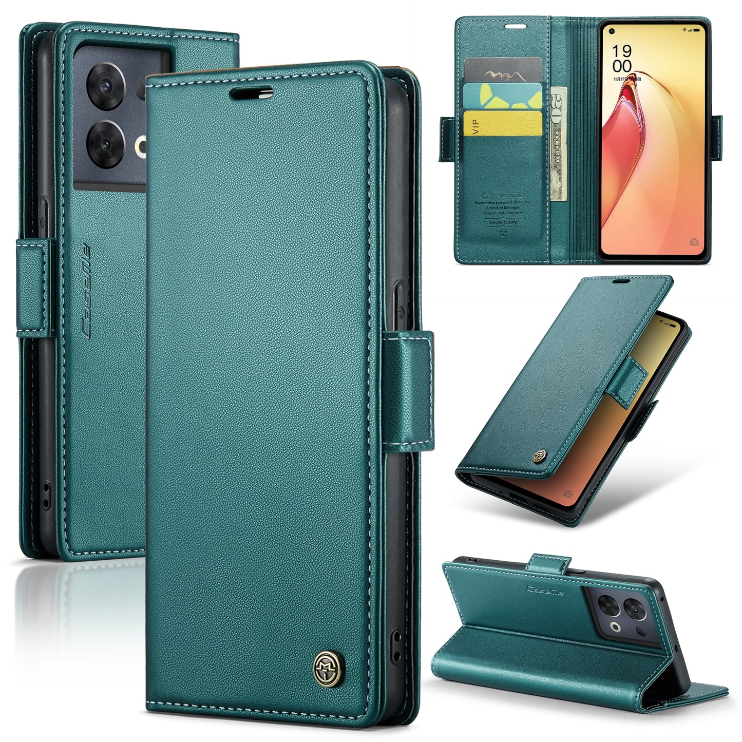 OPPO Reno8 Pro 5G Leather Case - RFID Anti-theft, Butterfly Buckle, Litchi Texture, Card Slot & Stand