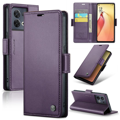 OPPO Reno8 Pro 5G Leather Case - RFID Anti-theft, Butterfly Buckle, Litchi Texture, Card Slot & Stand