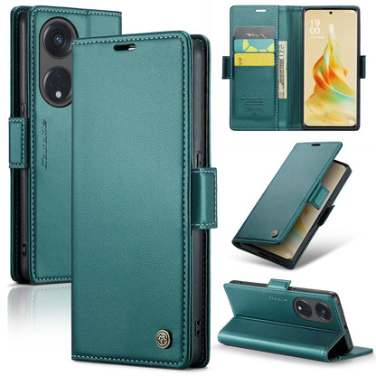 OPPO Reno8 T 5G / A1 Pro 5G Leather Case - RFID Anti-theft, Butterfly Buckle, Litchi Texture, Card Slot & Stand