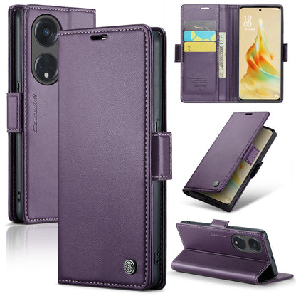 OPPO Reno8 T 5G / A1 Pro 5G Leather Case - RFID Anti-theft, Butterfly Buckle, Litchi Texture, Card Slot & Stand