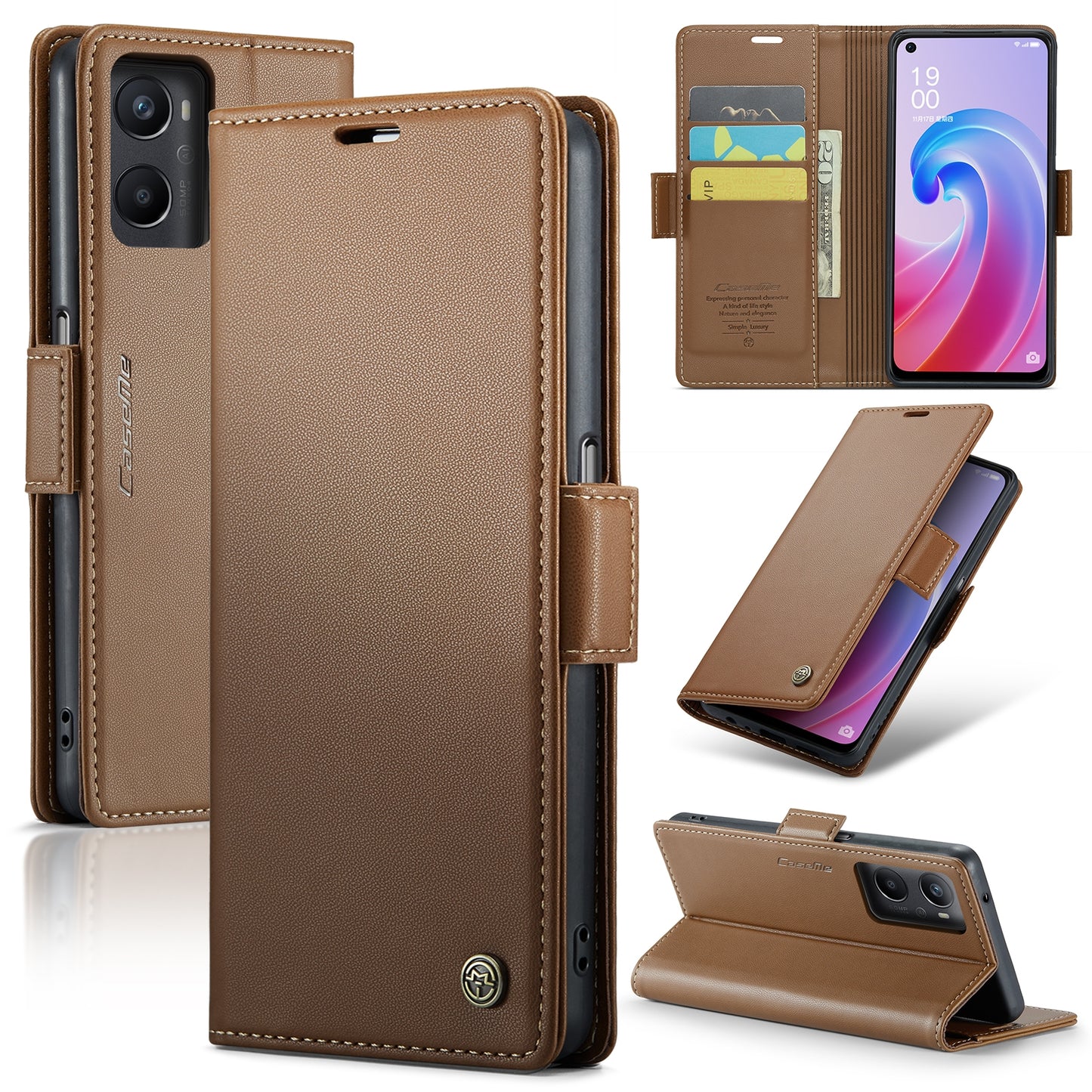 OPPO A96 4G / A36 4G / K10 4G / A76 4G Leather Case - RFID Anti-theft, Butterfly Buckle, Litchi Texture, Card Slot & Stand