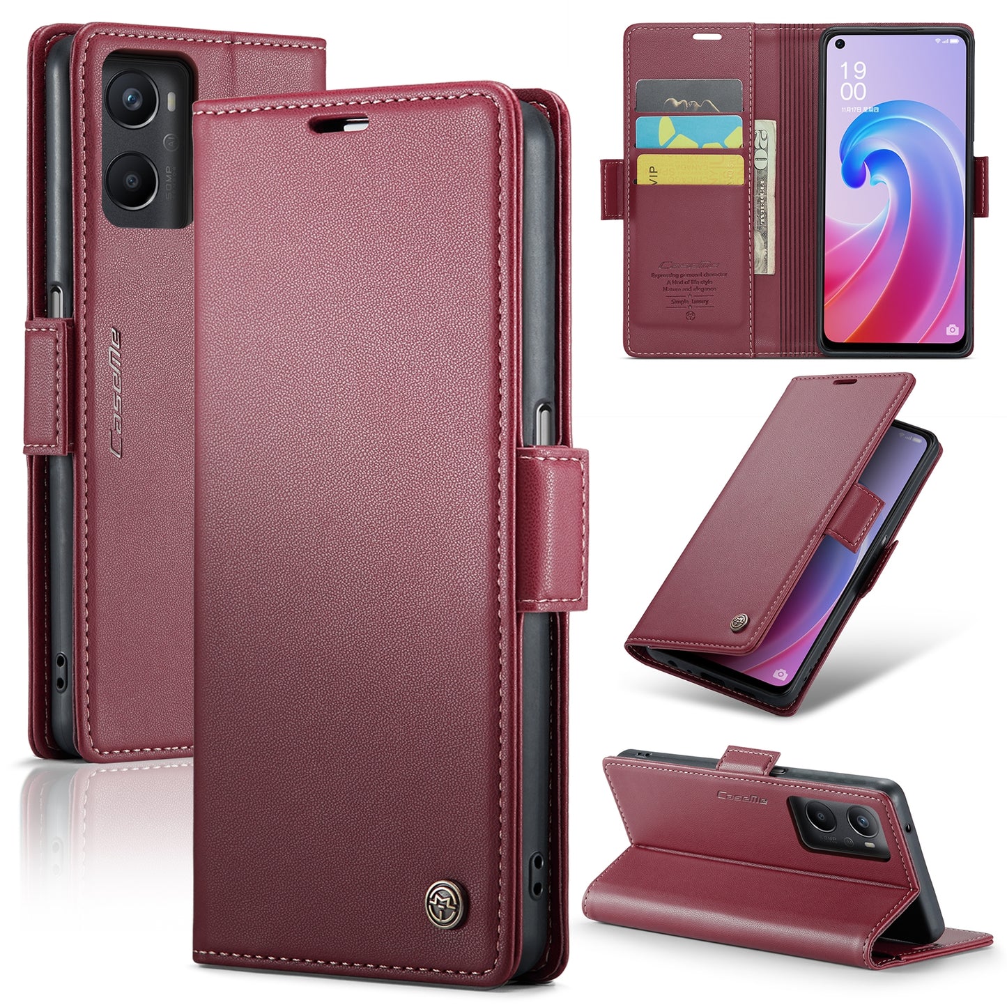 OPPO A96 4G / A36 4G / K10 4G / A76 4G Leather Case - RFID Anti-theft, Butterfly Buckle, Litchi Texture, Card Slot & Stand