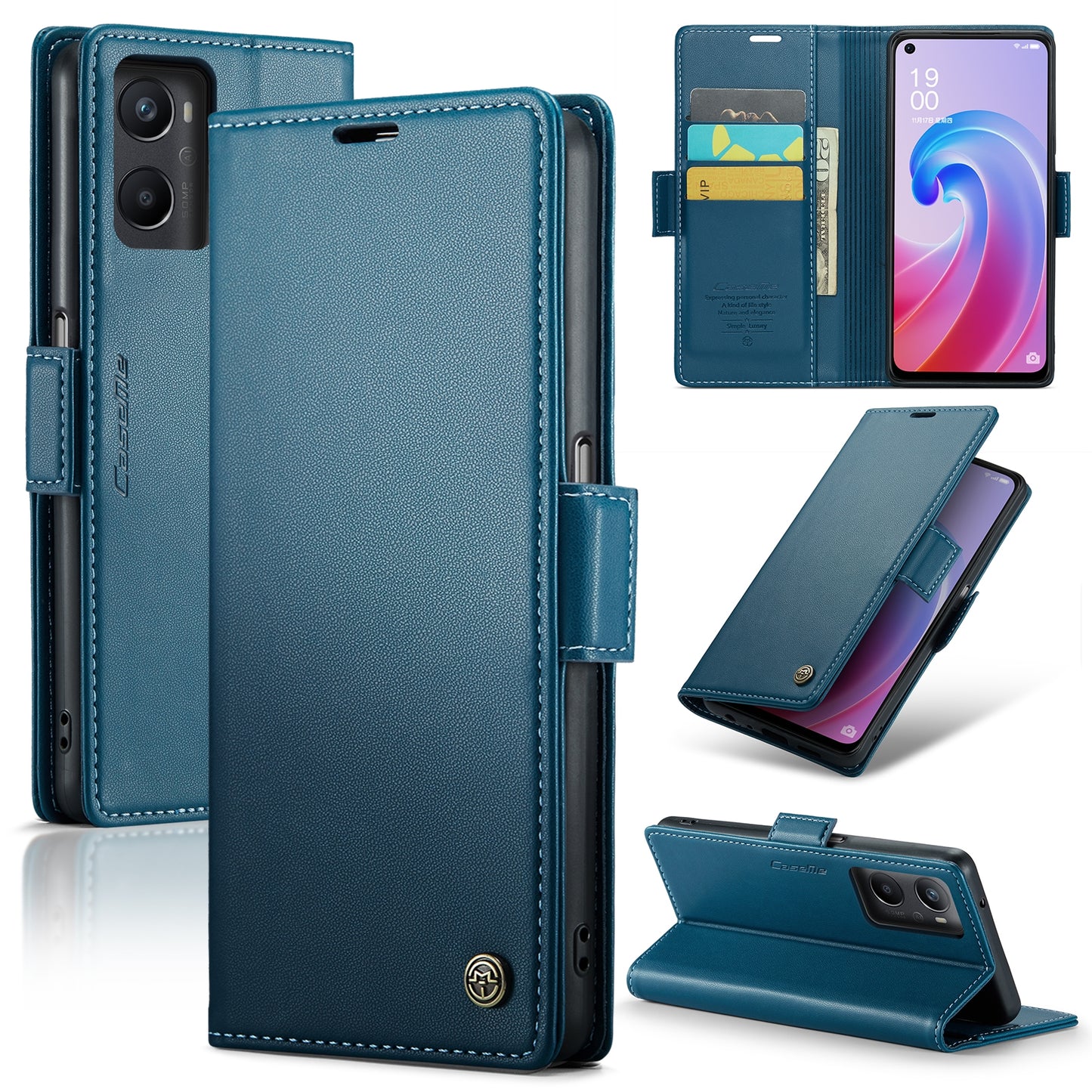 OPPO A96 4G / A36 4G / K10 4G / A76 4G Leather Case - RFID Anti-theft, Butterfly Buckle, Litchi Texture, Card Slot & Stand