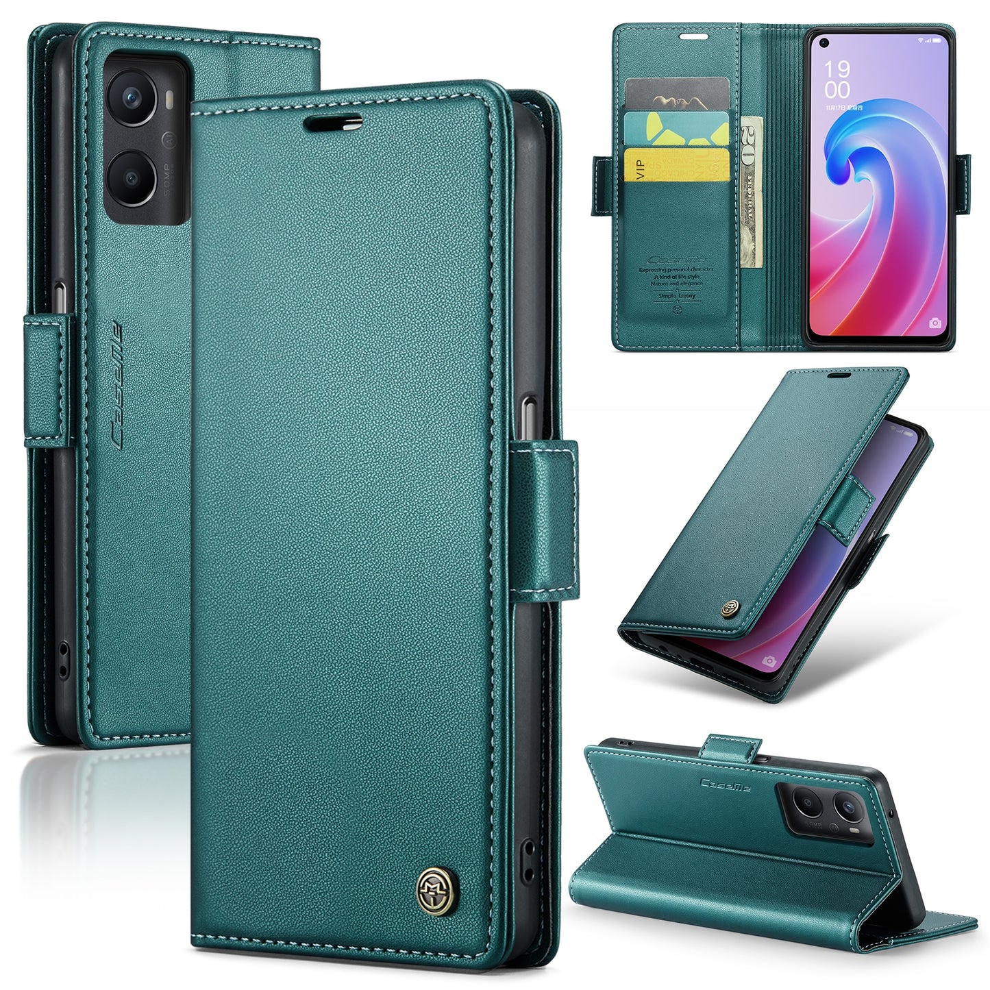 OPPO A96 4G / A36 4G / K10 4G / A76 4G Leather Case - RFID Anti-theft, Butterfly Buckle, Litchi Texture, Card Slot & Stand