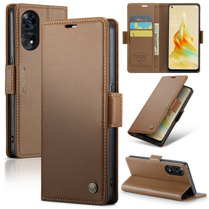 OPPO Reno8 T 4G Leather Case - RFID Anti-theft, Butterfly Buckle, Litchi Texture, Card Slot & Stand