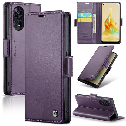 OPPO Reno8 T 4G Leather Case - RFID Anti-theft, Butterfly Buckle, Litchi Texture, Card Slot & Stand