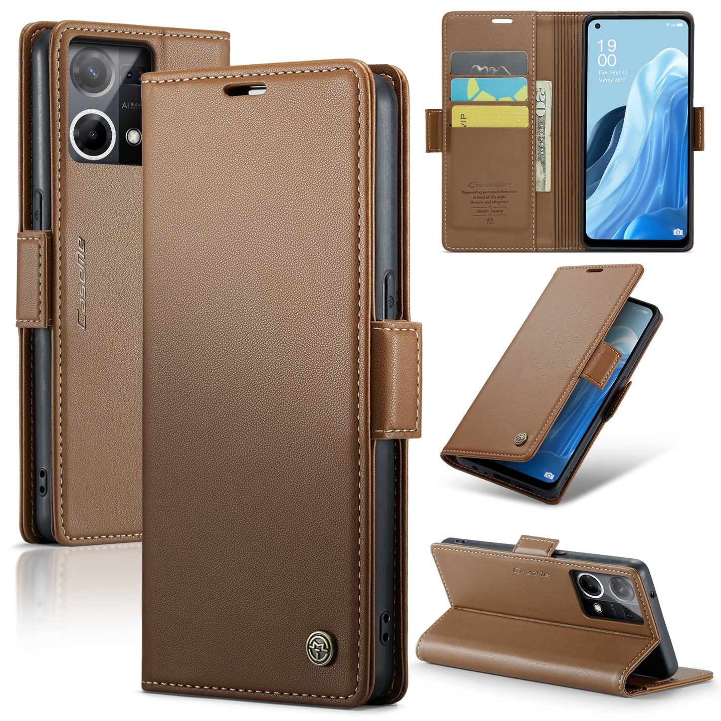 OPPO Reno7 4G / F21 Pro 4G / Reno8 4G Leather Case - RFID Anti-theft, Butterfly Buckle, Litchi Texture, Card Slot & Stand