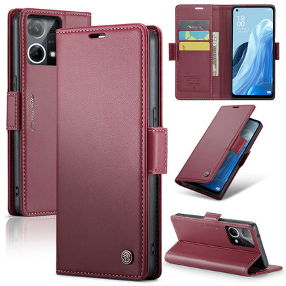 OPPO Reno7 4G / F21 Pro 4G / Reno8 4G Leather Case - RFID Anti-theft, Butterfly Buckle, Litchi Texture, Card Slot & Stand