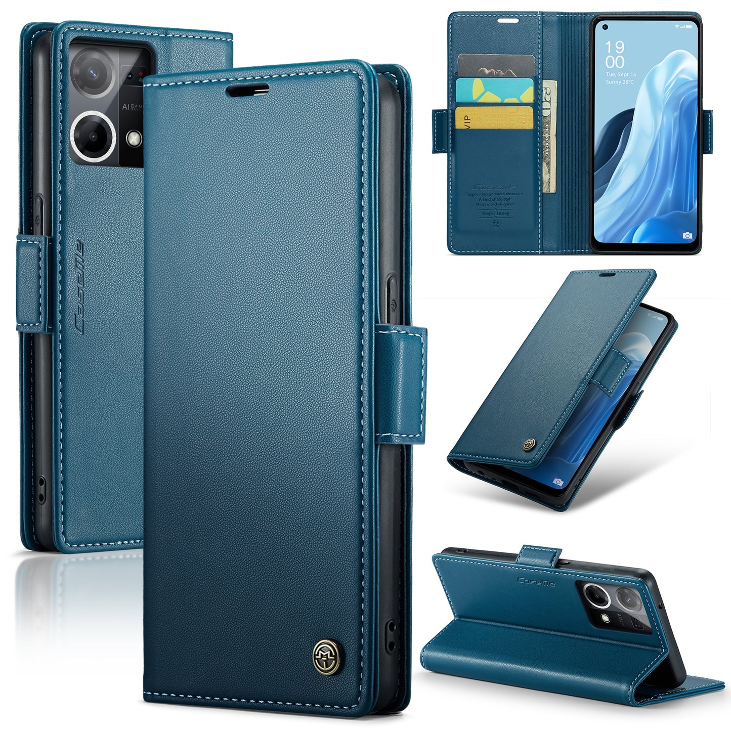 OPPO Reno7 4G / F21 Pro 4G / Reno8 4G Leather Case - RFID Anti-theft, Butterfly Buckle, Litchi Texture, Card Slot & Stand