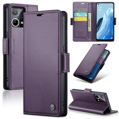 OPPO Reno7 4G / F21 Pro 4G / Reno8 4G Leather Case - RFID Anti-theft, Butterfly Buckle, Litchi Texture, Card Slot & Stand