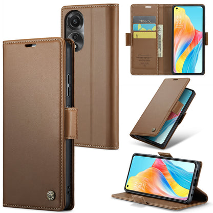 OPPO A78 4G Leather Case - RFID Anti-theft, Butterfly Buckle, Litchi Texture, Card Slot & Stand