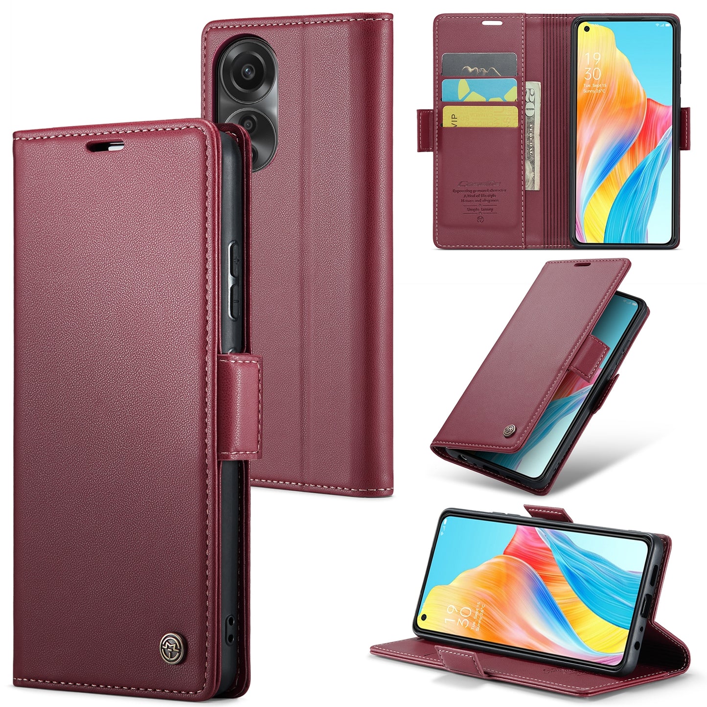 OPPO A78 4G Leather Case - RFID Anti-theft, Butterfly Buckle, Litchi Texture, Card Slot & Stand