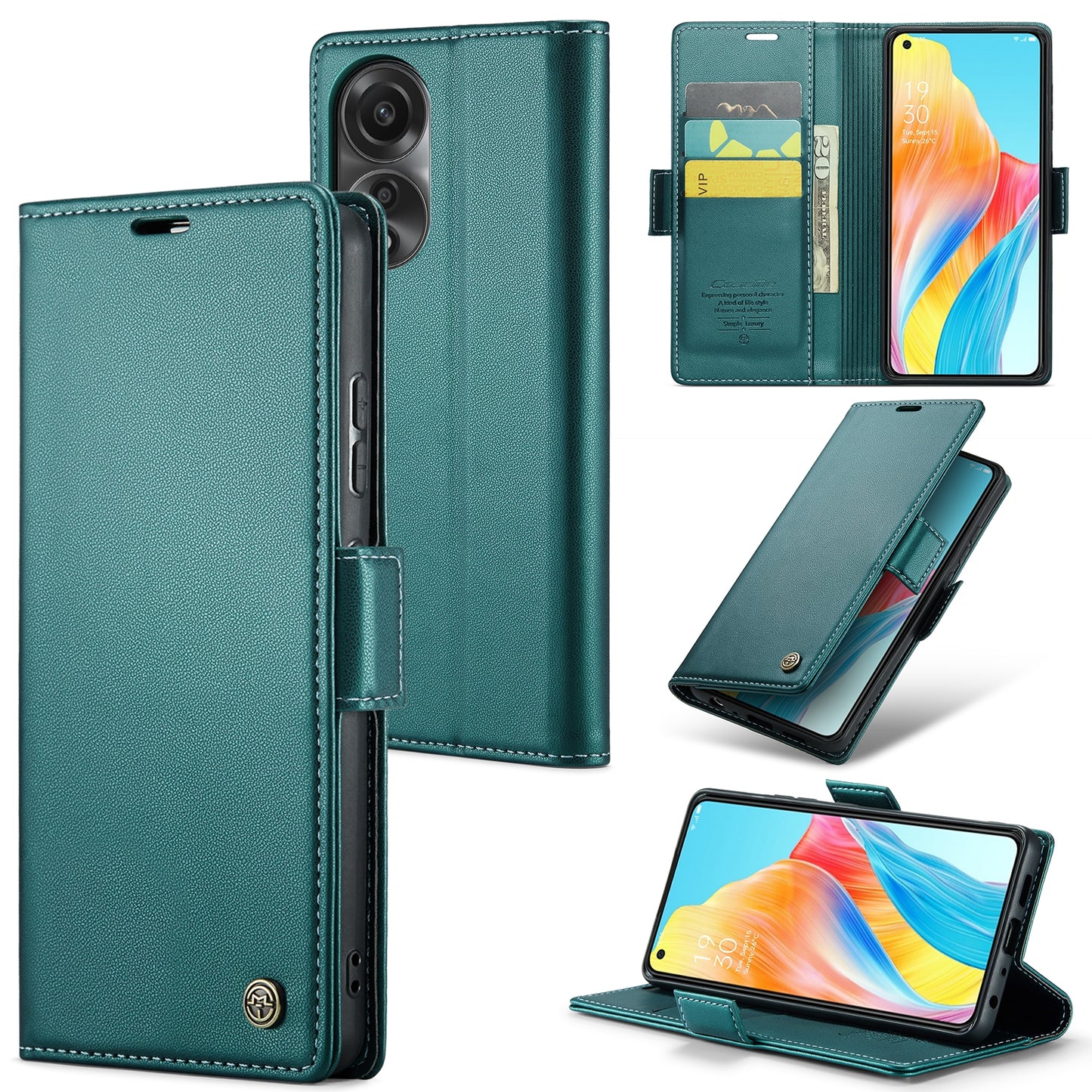 OPPO A78 4G Leather Case - RFID Anti-theft, Butterfly Buckle, Litchi Texture, Card Slot & Stand