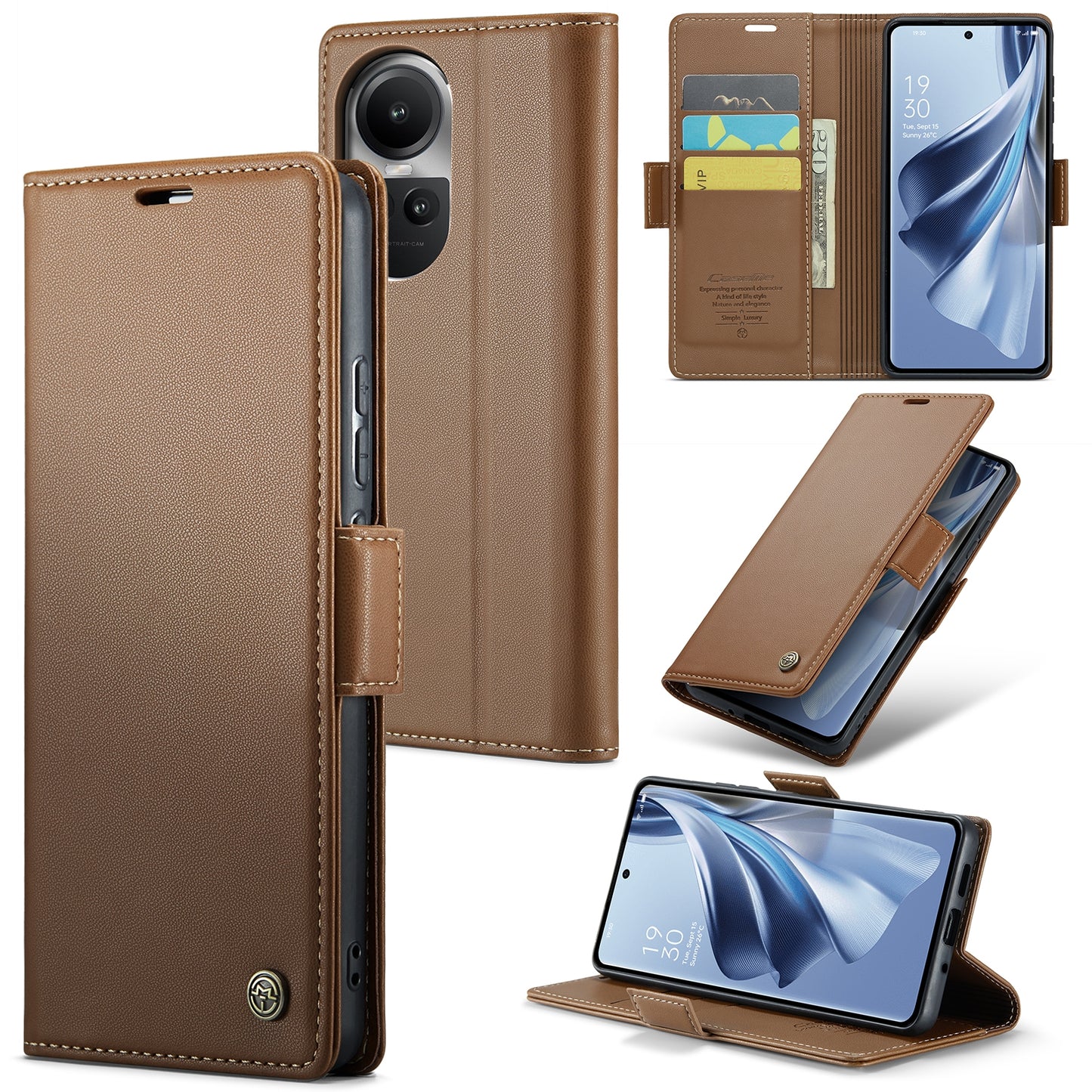 OPPO Reno10 5G／Reno10 Pro Leather Case - RFID Anti-theft, Butterfly Buckle, Litchi Texture, Card Slot & Stand