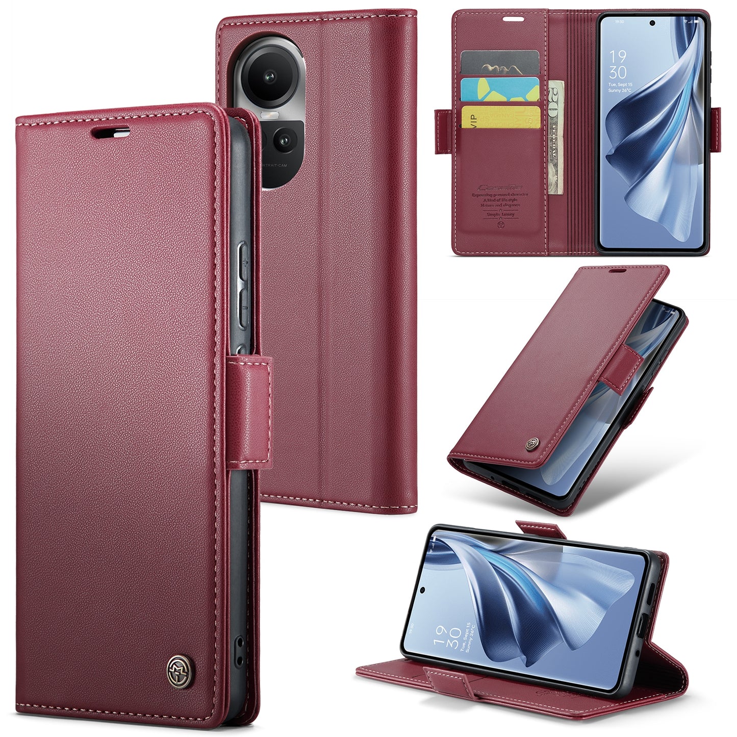 OPPO Reno10 5G／Reno10 Pro Leather Case - RFID Anti-theft, Butterfly Buckle, Litchi Texture, Card Slot & Stand