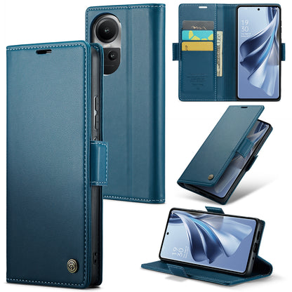 OPPO Reno10 5G／Reno10 Pro Leather Case - RFID Anti-theft, Butterfly Buckle, Litchi Texture, Card Slot & Stand