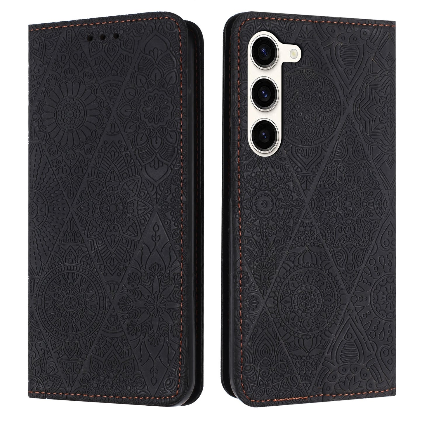 Samsung Galaxy S23+ 5G Embossed Leather Case with Card Holder & Stand