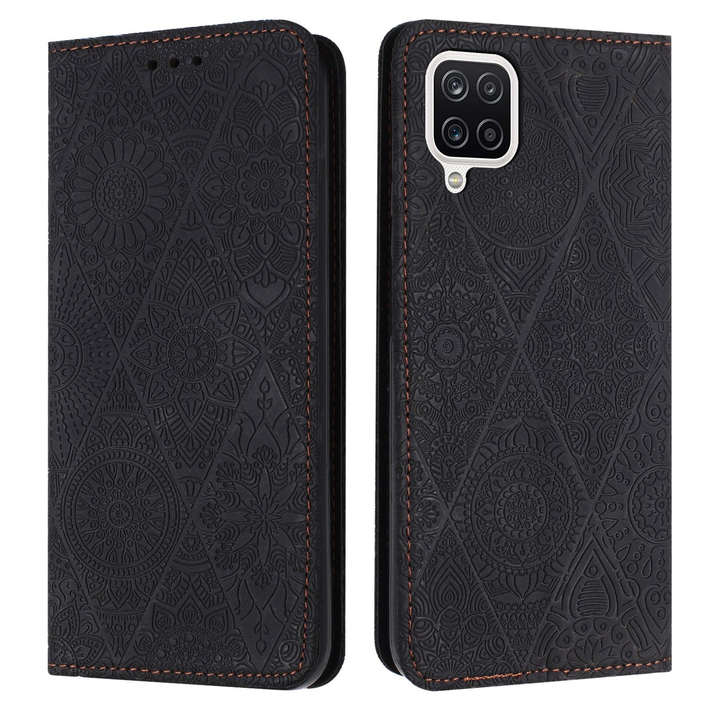 Samsung Galaxy A12 5G Embossed Leather Case with Card Holder & Stand