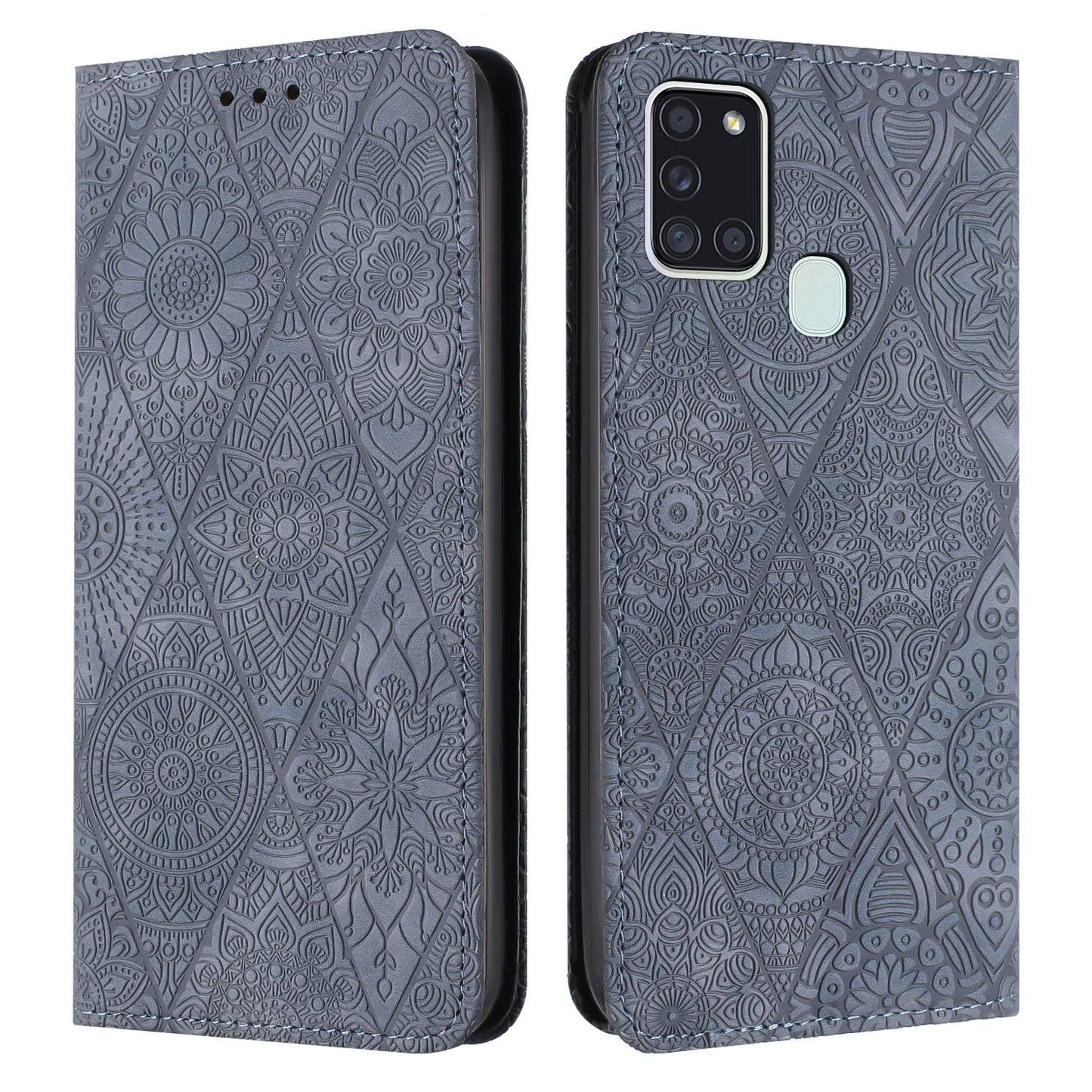 Samsung Galaxy A21s Embossed Leather Case with Card Holder & Stand